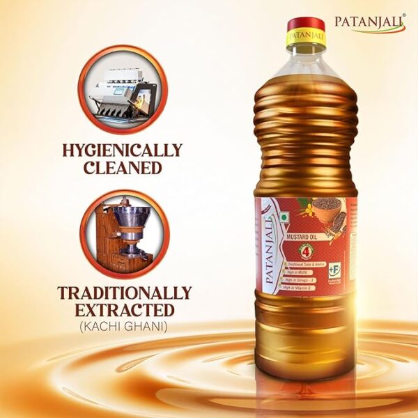 Patanjali Kachi Ghani Mustard Oil – Pure & Natural Sarso ka Tel for Healthy Cooking - Image 2